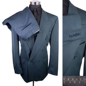 Franco Tassi 2-Pcs Suit Double Breasted Jacket Blazer Solid Sz 44L Pants 32X35